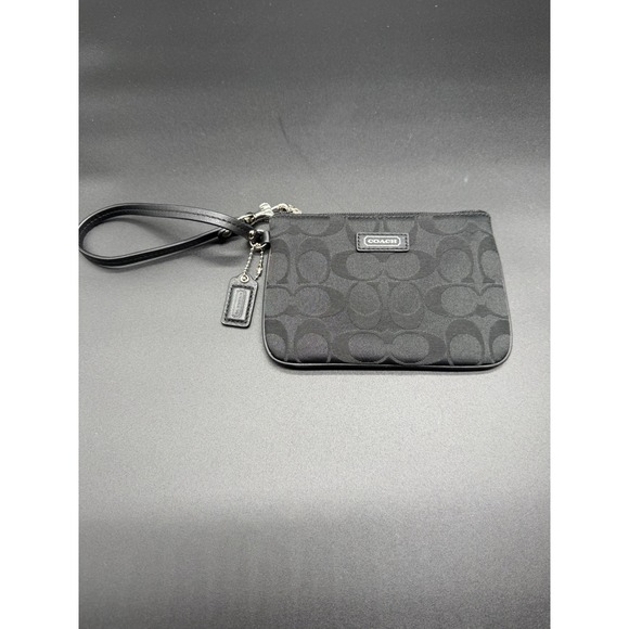 Coach Handbags - Coach Signature Jacquard Small Wristlet Black Canvas Leather Trim 6.25x4